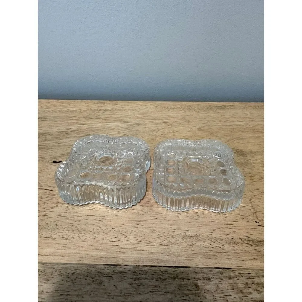 Vintage Borgonovo Pressed Glass Square Button & Cane Covered Trinket Dish